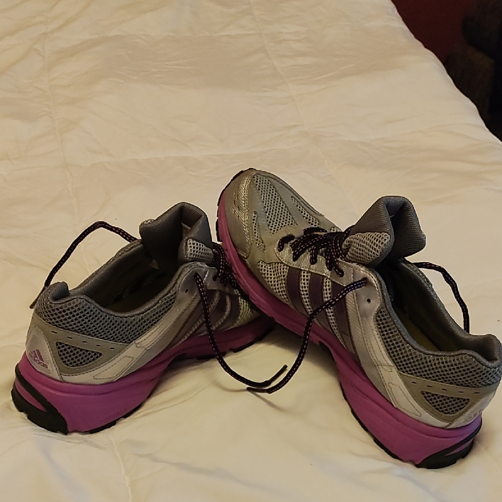 Adidas Gray and Purple Athletic Shoes with Mesh Upper